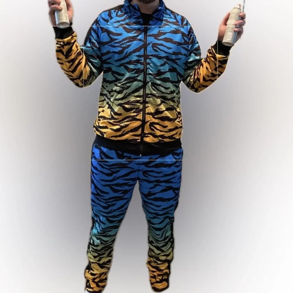 So Cute 2 Piece Ombre Gradient Tiger Stripe Track Suits Sweatsuit Unisex Joggers